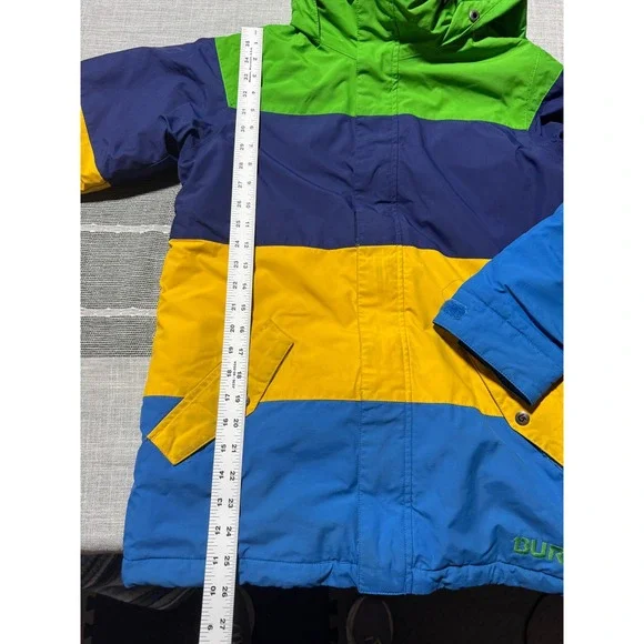 Kids Burton Snowboard Jacket Size L Colorblock Green Blue Yellow Navy Hooded ski - Picture 2 of 7